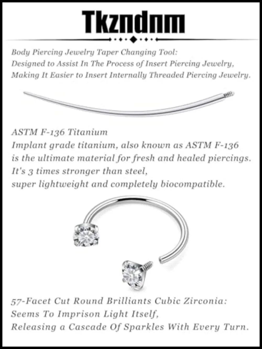 Titanium CZ Horseshoe Nose Ear Septum Lip Rings Piercing Jewelry